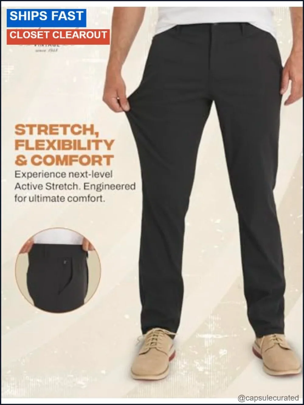 Men's Casual Stretch Chinos, Regular Fit Straight Leg Pants, Lightweight Travel